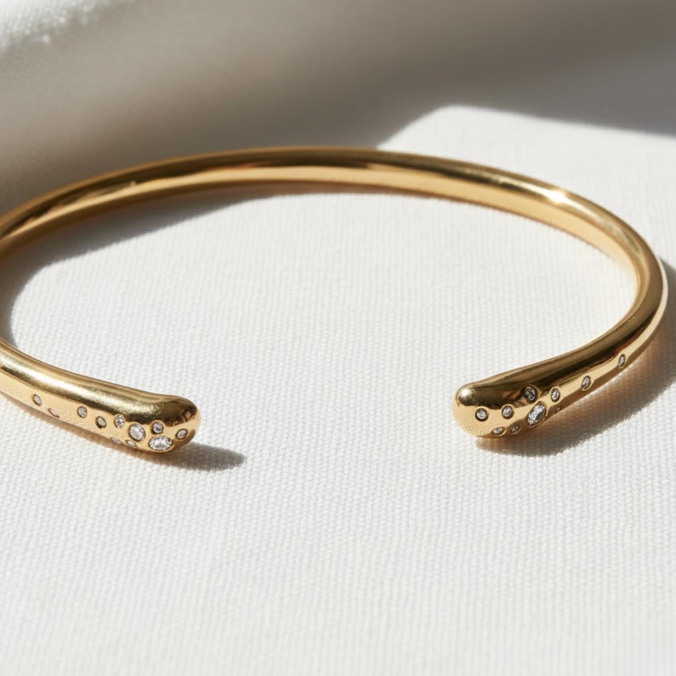 14K Gold Plated Diamond Open Cuff Bangle