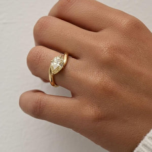 2 CT Pear Cut Fancy Yellow Lab Diamond Ring in 14K Gold