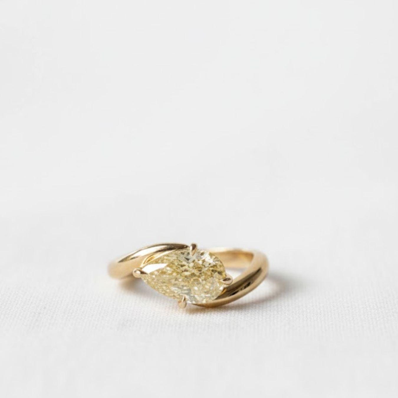2 CT Pear Cut Fancy Yellow Lab Diamond Ring in 14K Gold