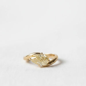 2 CT Pear Cut Fancy Yellow Lab Diamond Ring in 14K Gold