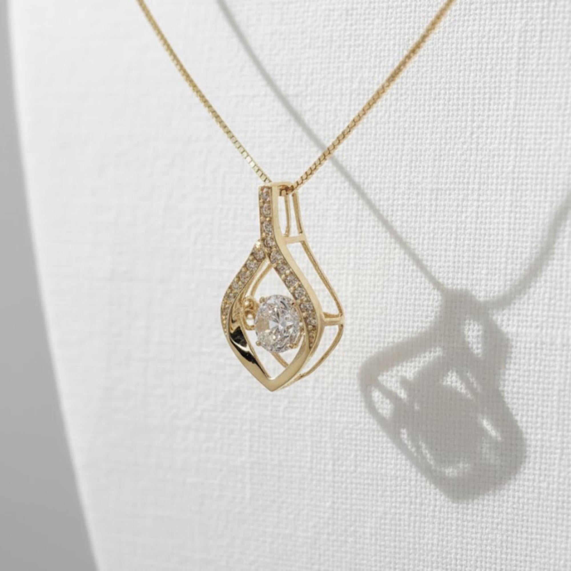 14K Solid Gold Lab Diamond Dancing Pendant Necklace