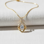 14k Solid Gold Dancing Diamond Necklace, Lab Grown Moving Diamond Pendant, Floating Diamond Charm, Real White Gold Fine Jewelry For Mom