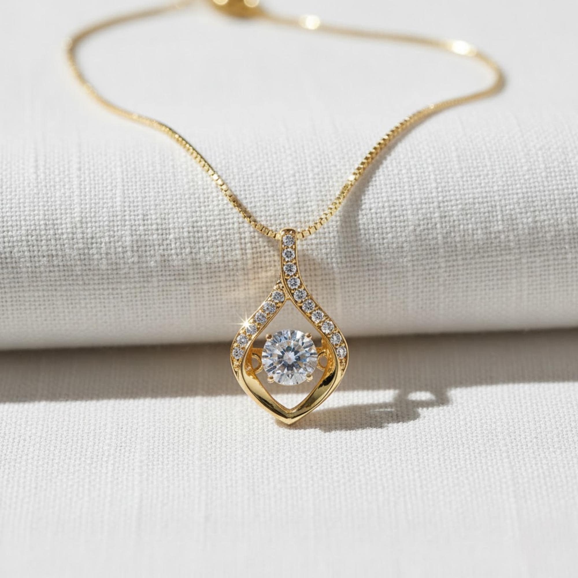 14K Solid Gold Lab Diamond Dancing Pendant Necklace
