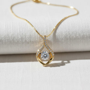 14K Solid Gold Lab Diamond Dancing Pendant Necklace