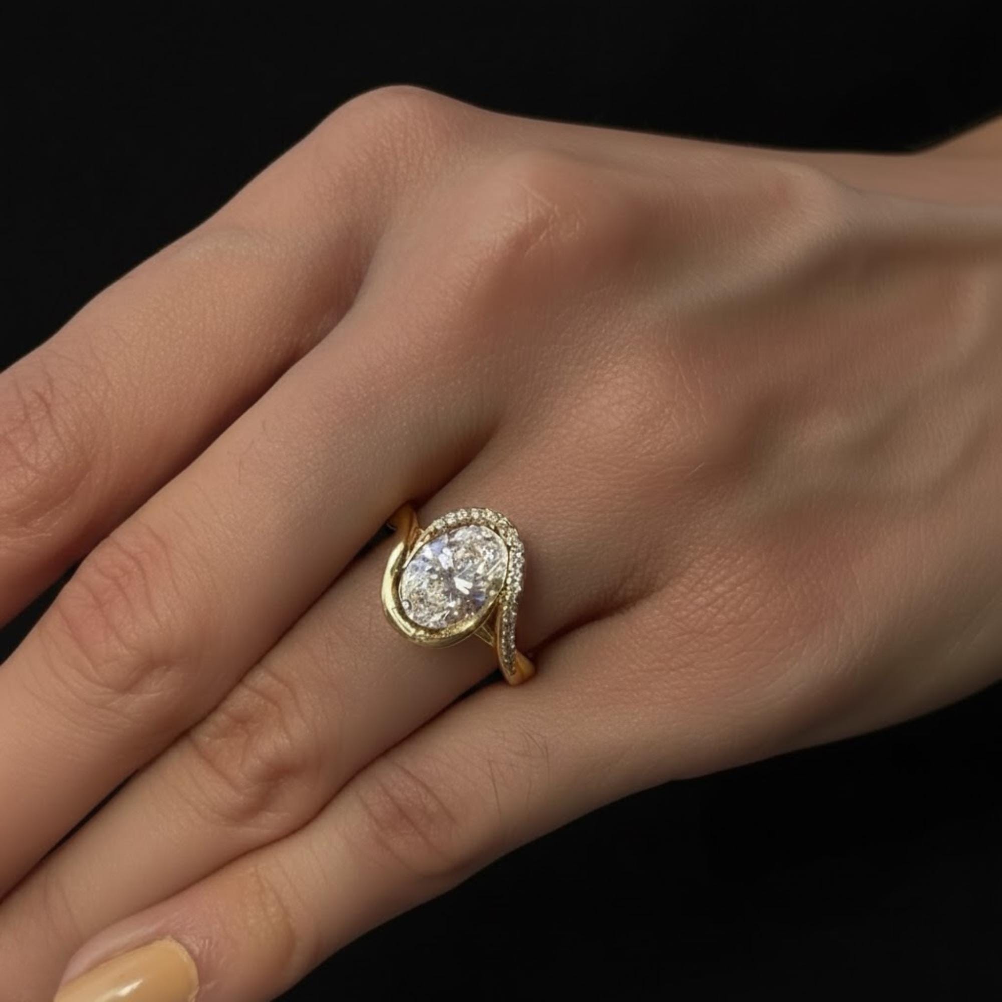 2 Ct Oval Lab Diamond Bypass Engagement Ring, 14K Gold
