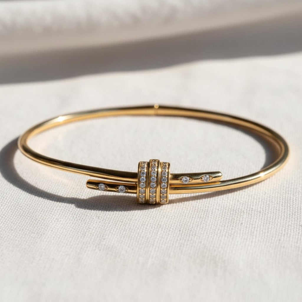 Solid Gold Bangle Bracelet for Women, Round Cut Diamond Bracelet Bangle, Gold Latch Bracelet, Diamond Bangle Bracelet, Gift For Her