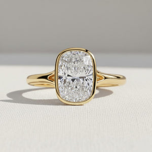 Elongated Cushion Bezel Set Engagement Ring