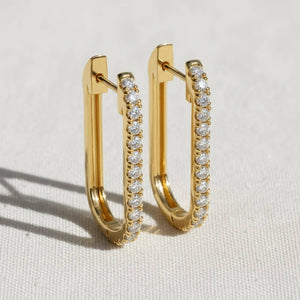 14K Gold U-Shape Diamond Hoop Earrings