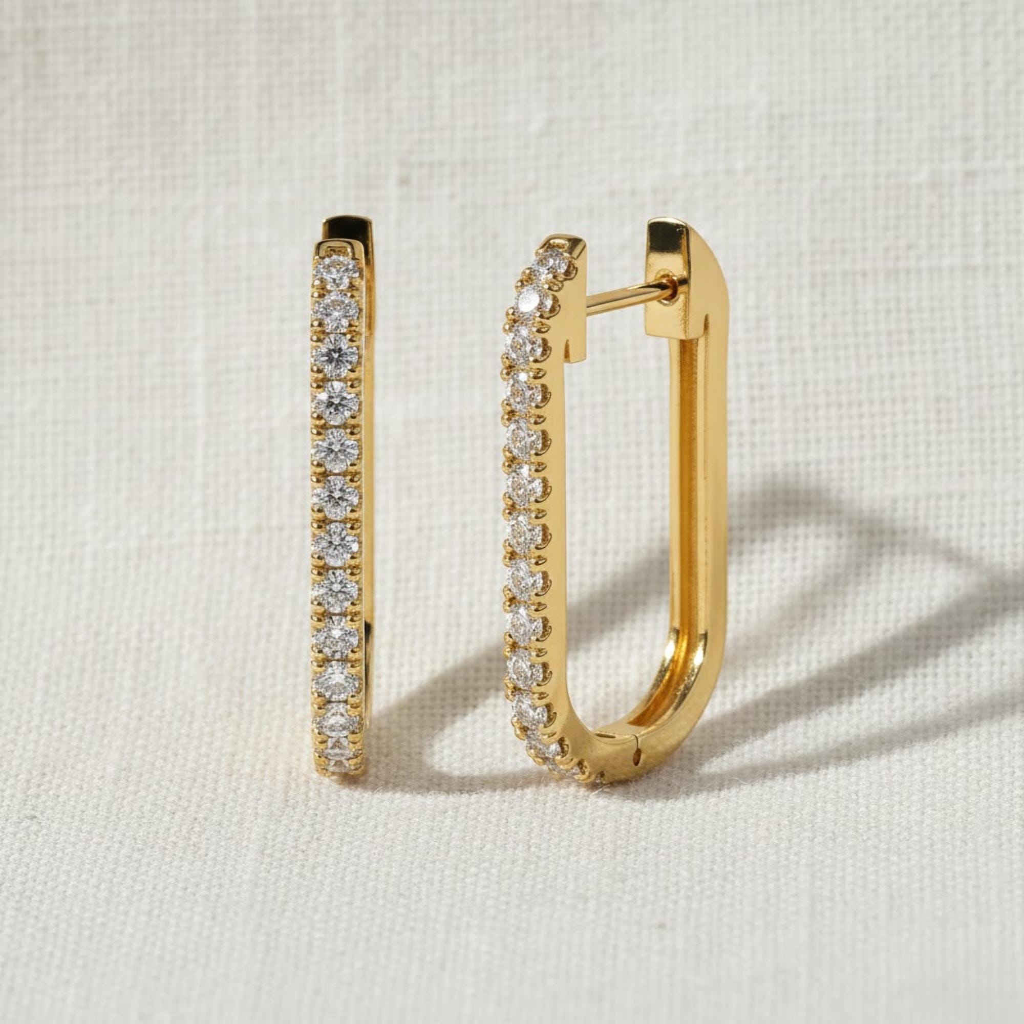 14K Gold U-Shape Diamond Hoop Earrings