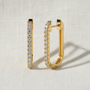14K Gold U-Shape Diamond Hoop Earrings