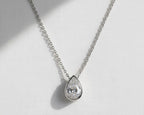 Pear Lab Diamond Pendant Necklace, Teardrop Solitaire Pendant Necklace, Bezel Set Pendant Necklace, Minimalist Birthday Gift For Her
