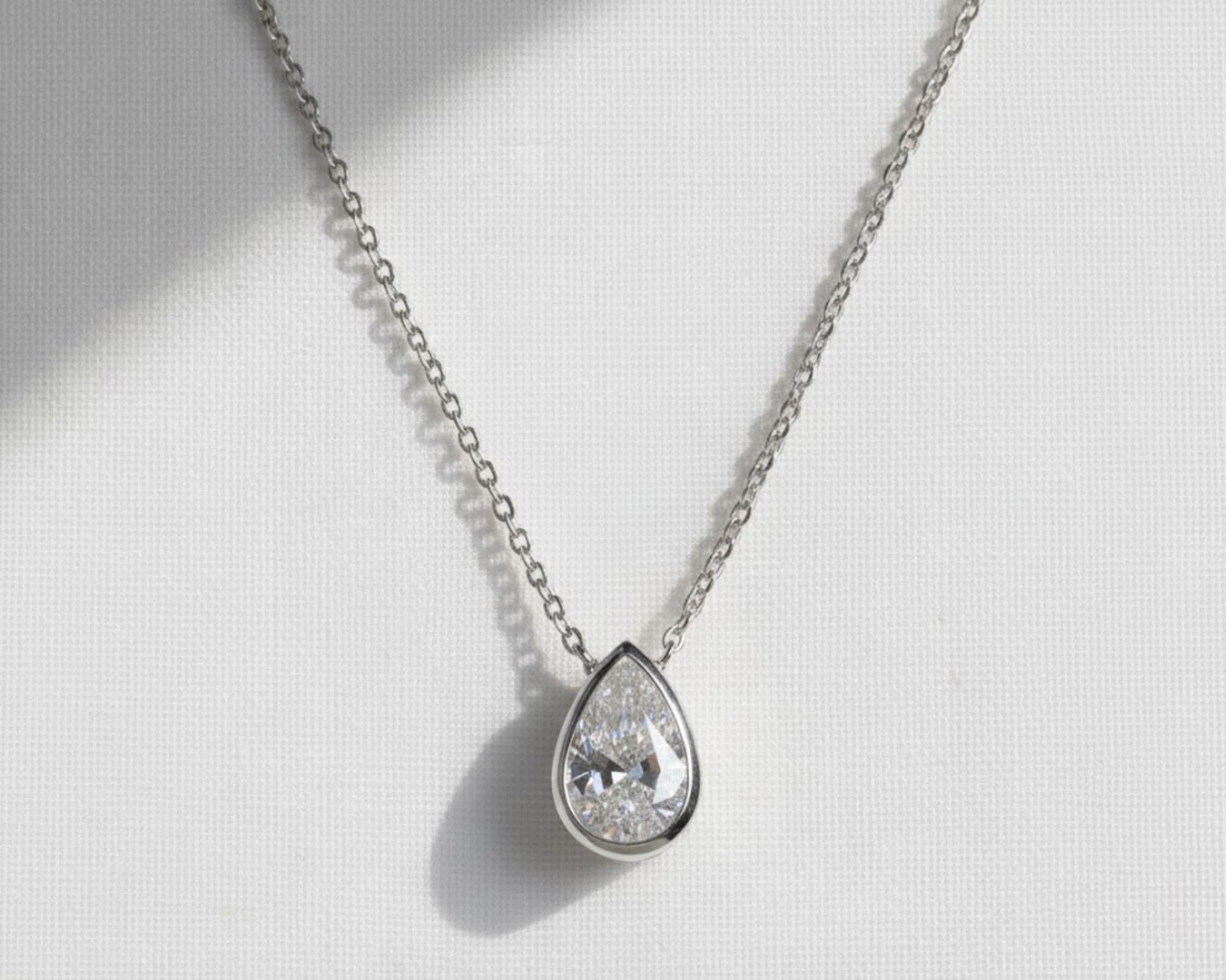 Pear Cut Lab Diamond Bezel Set Pendant for Her