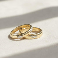 2pc Star Design Couple Gold Wedding Band Rings Set