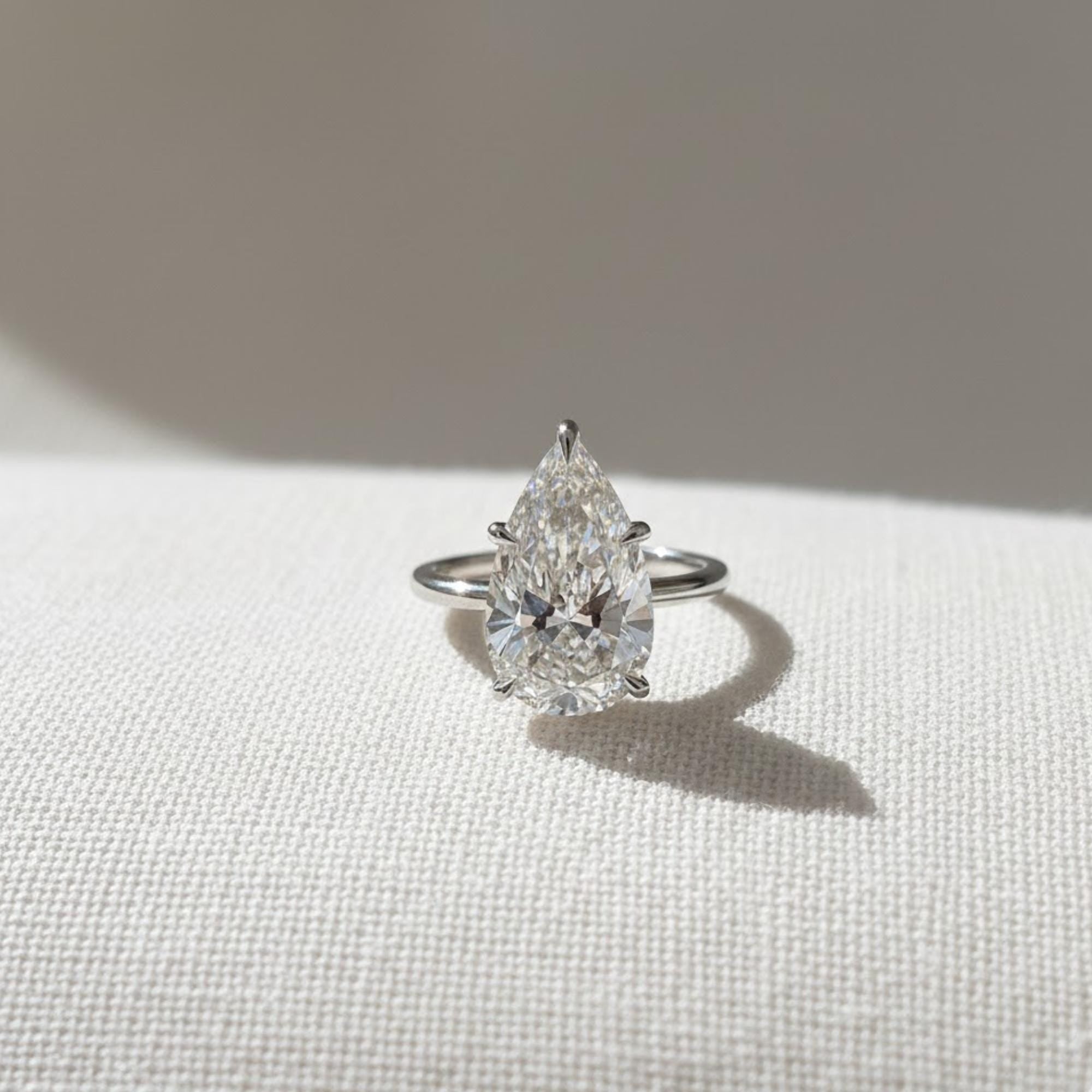 4 Ct Elongated Pear Lab Diamond Solitaire Engagement Ring