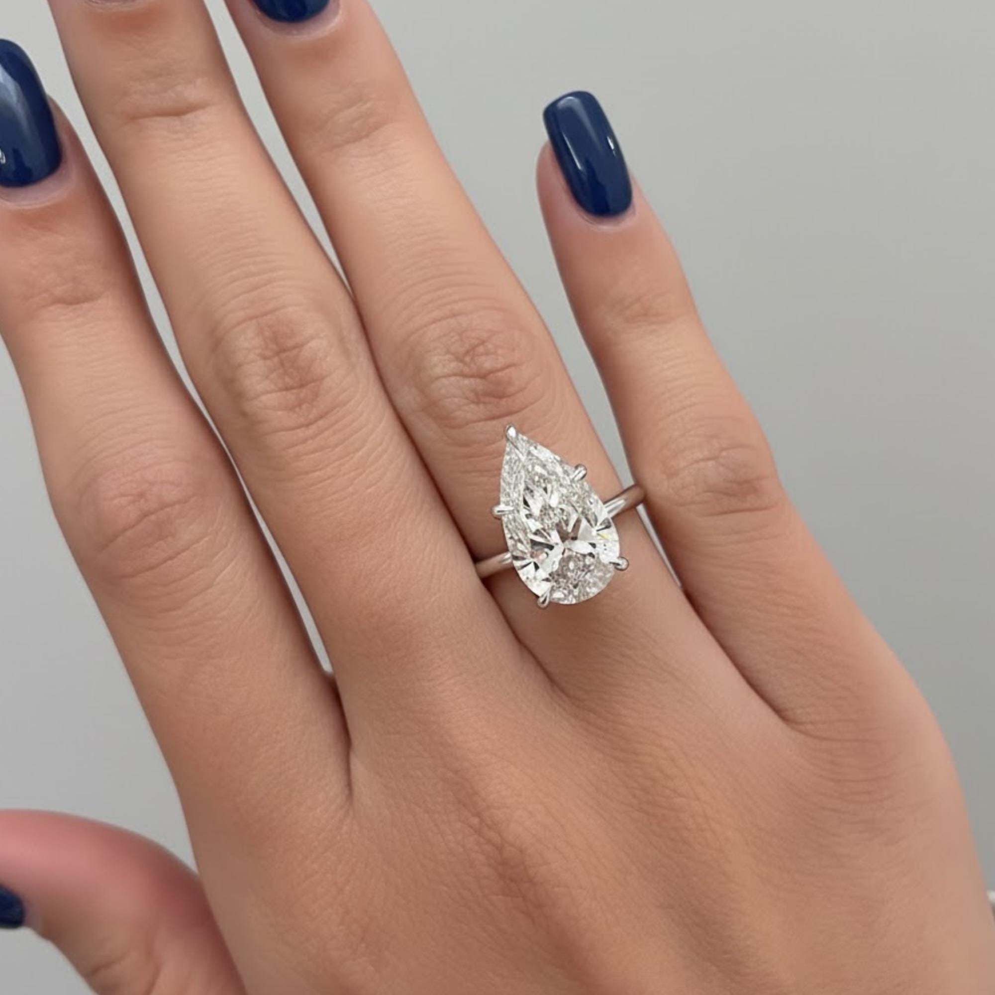 Pear Cut Lab Diamond Solitaire Ring CVD Anniversary Gift for Her