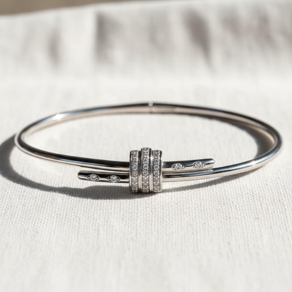 2 mm Silver Bangle Bracelet for Women, Round Cut Diamond Bracelet Bangle, Siver Bracelet, Diamond Bangle Bracelet, Gift For Her