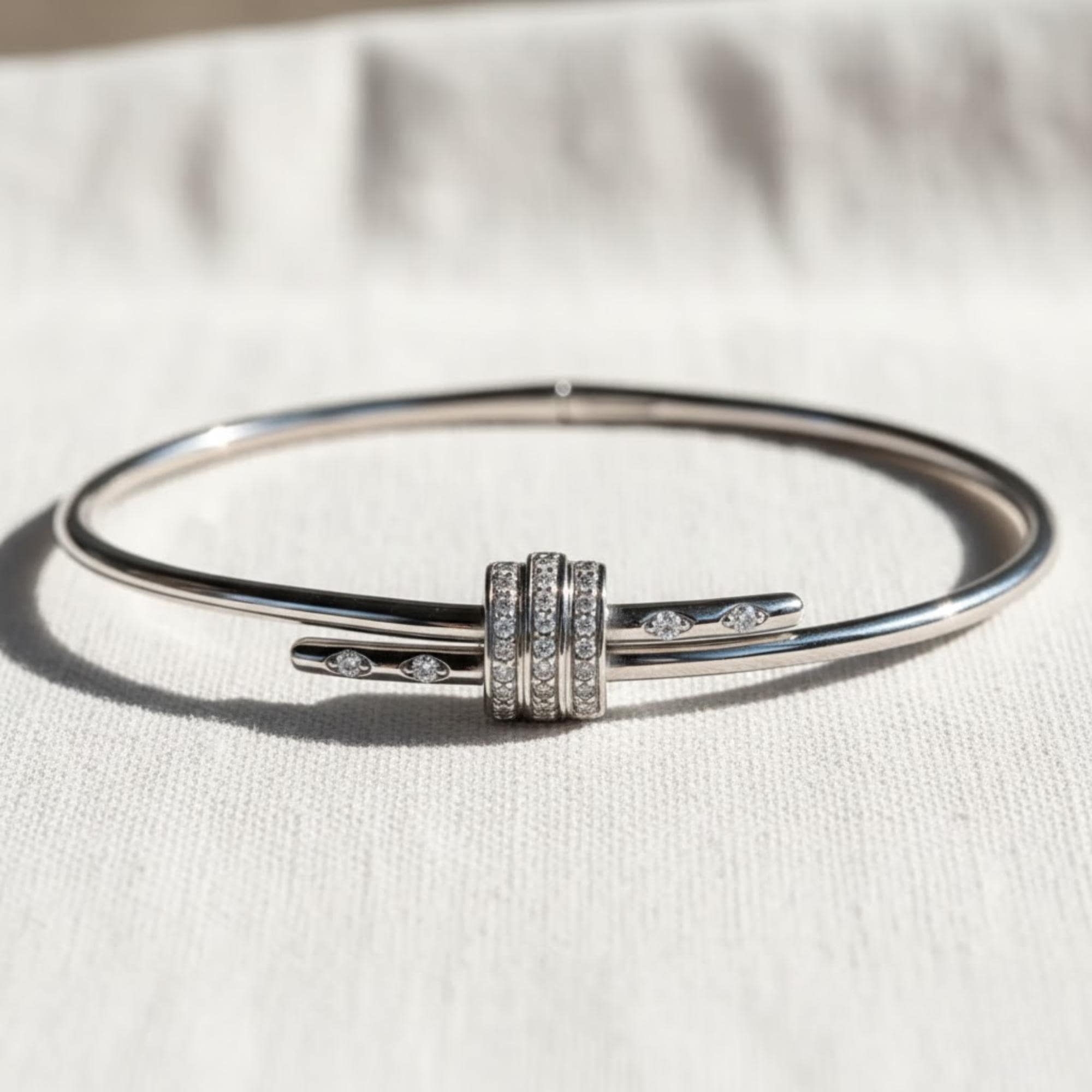2 mm Silver Bangle Bracelet for Women, Round Cut Diamond Bracelet Bangle, Siver Bracelet, Diamond Bangle Bracelet, Gift For Her