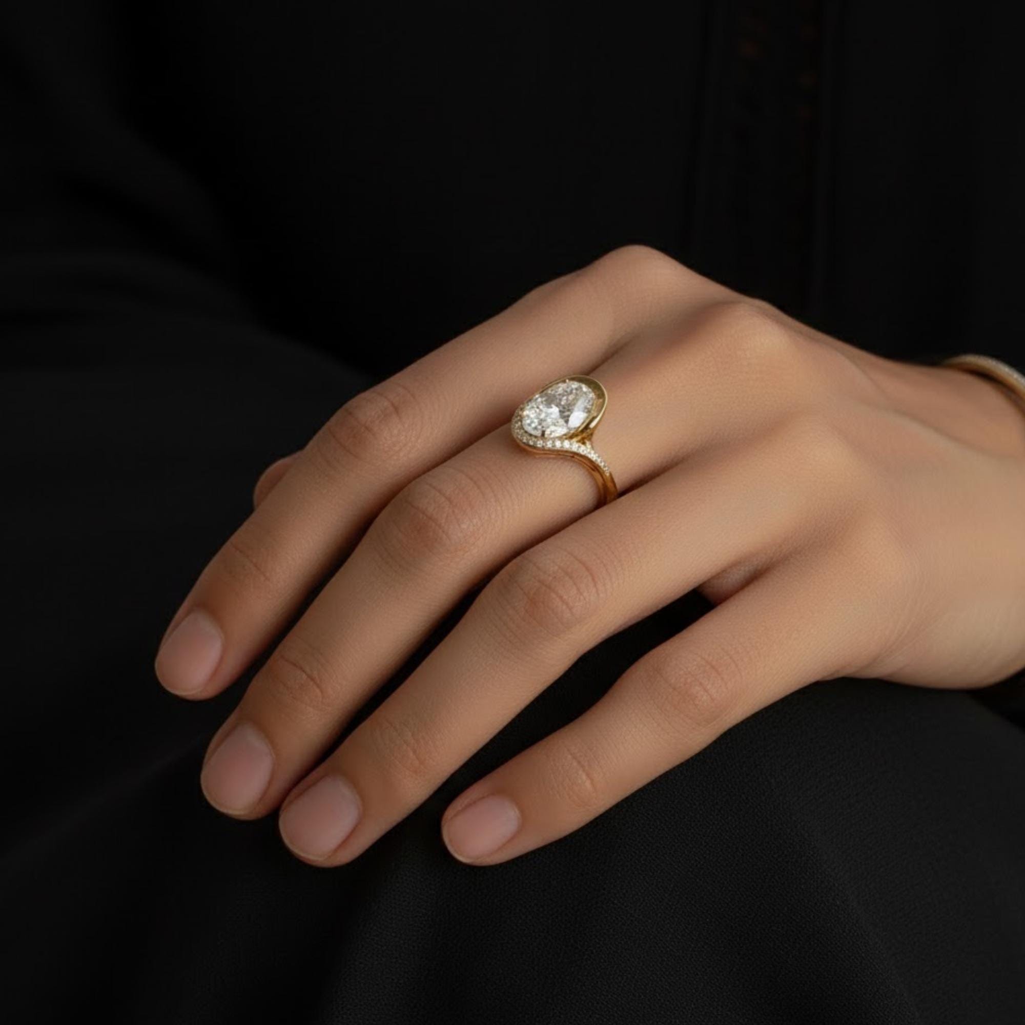 2 Ct Oval Lab Diamond Bypass Engagement Ring, 14K Gold