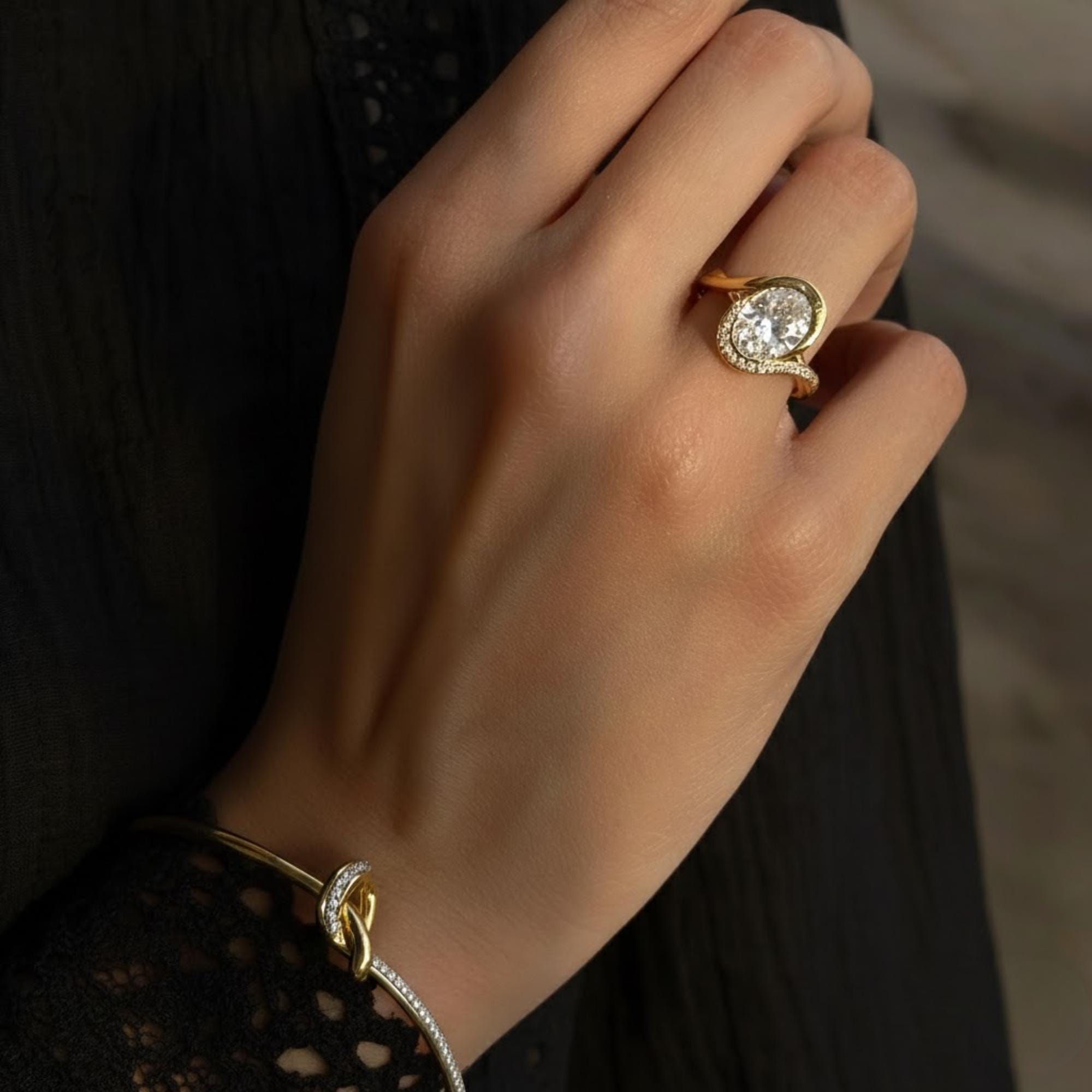2 Ct Oval Lab Diamond Bypass Engagement Ring, 14K Gold