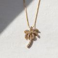 Diamond Palm Tree Pendant Necklace, 14k Solid Gold Necklace, Ladies Dainty Necklace, Pave Diamond Pendant, Gift for Mother, Wife, Daughter