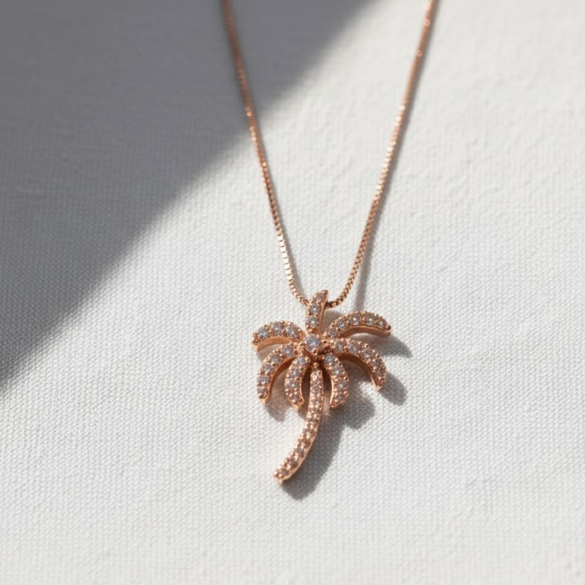 Diamond Palm Tree Pendant Necklace