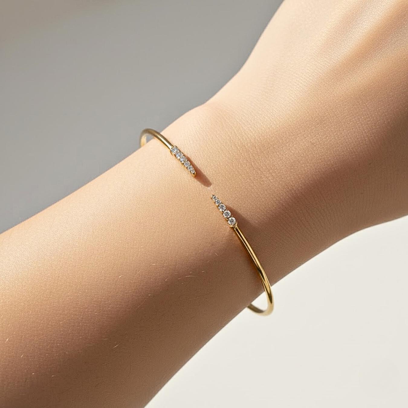 Gold Diamond Open Bangle Bracelet Round Cut Bracelet