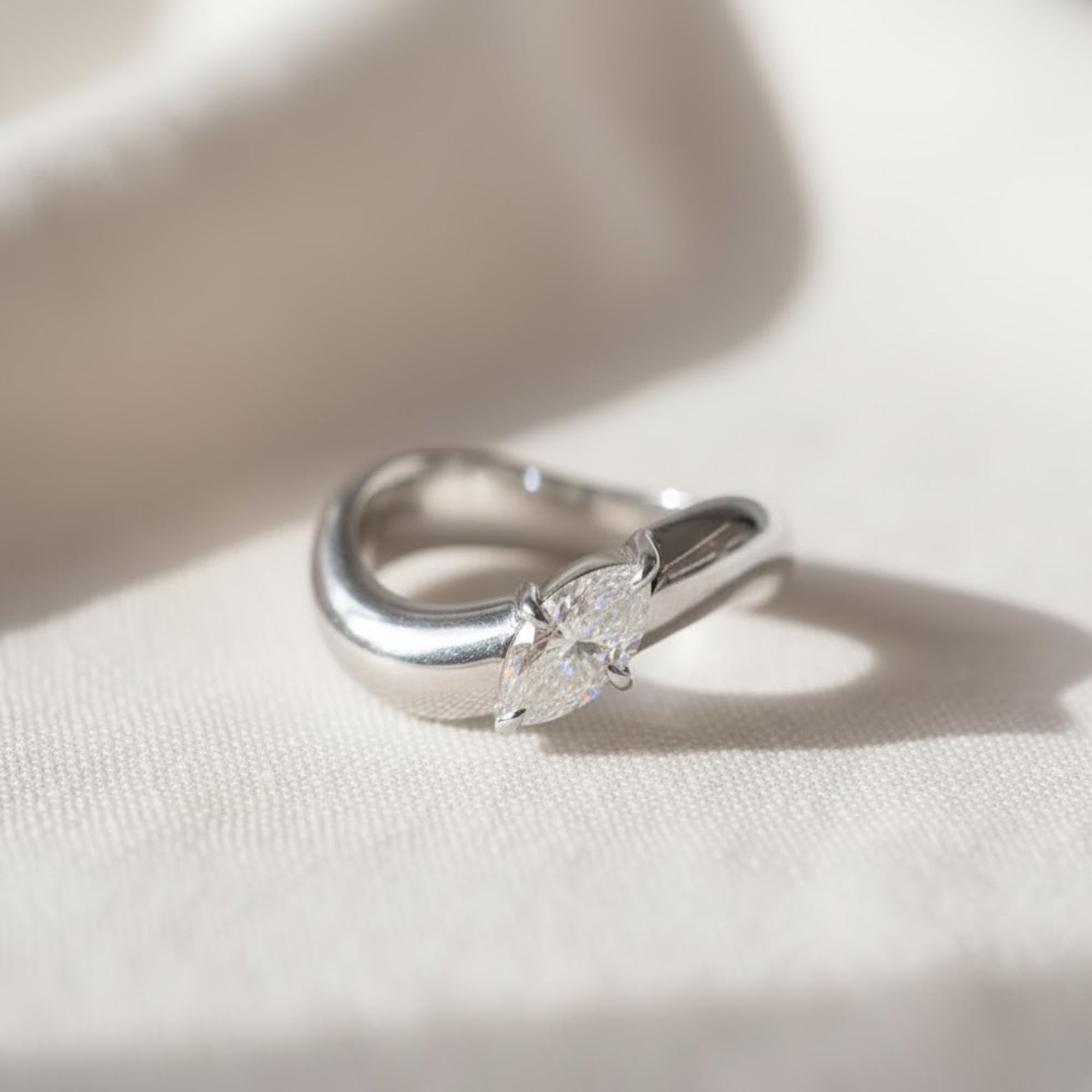 0.50 Ct Marquise Lab Diamond East West Solitaire Ring