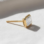 Dazzling 1 TCW Emerald Cut Diamond Stud Earrings, Bezel Set Solitaire Diamond Earrings, 14K Yellow Gold Screw Back Earrings, Birthday Gift