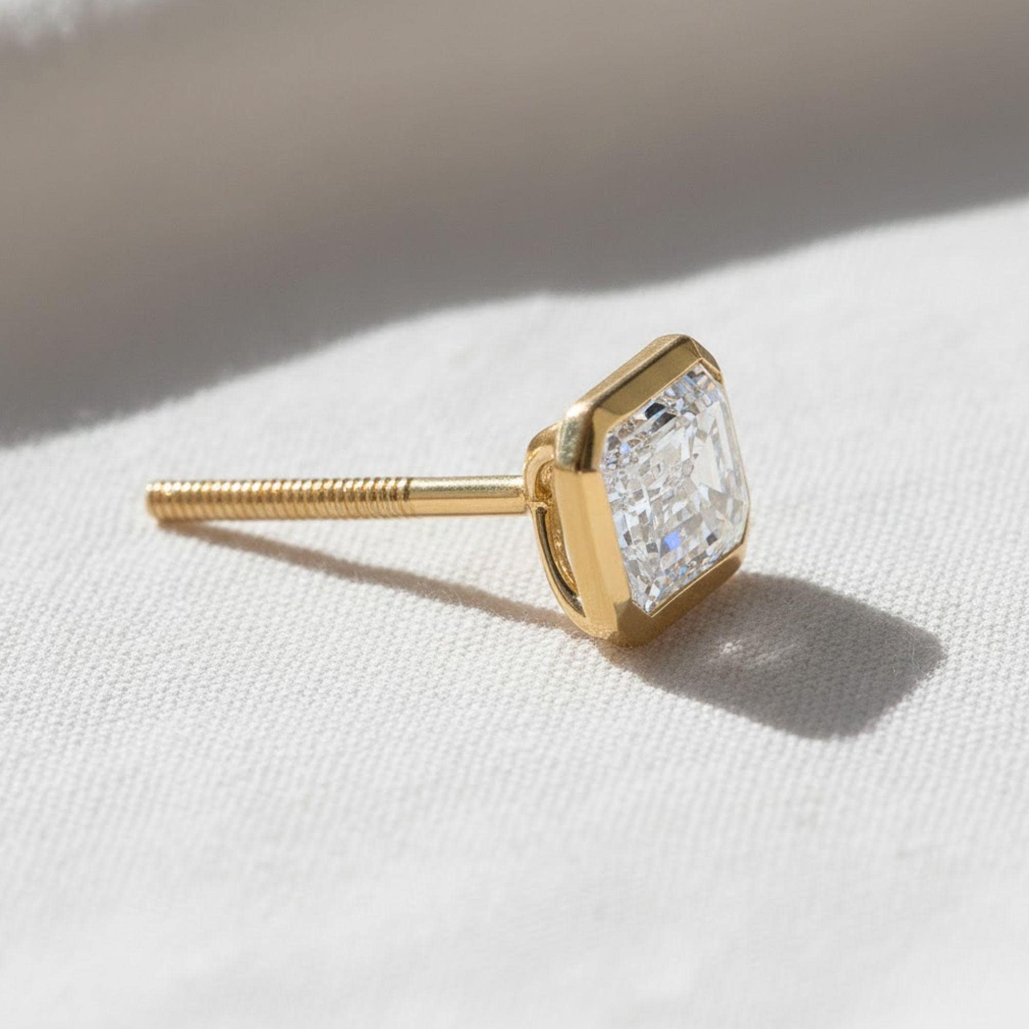 Emerald Cut Solitaire Diamond Earrings, 14K Yellow Gold