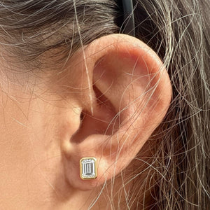 Emerald Cut Solitaire Diamond Earrings, 14K Yellow Gold