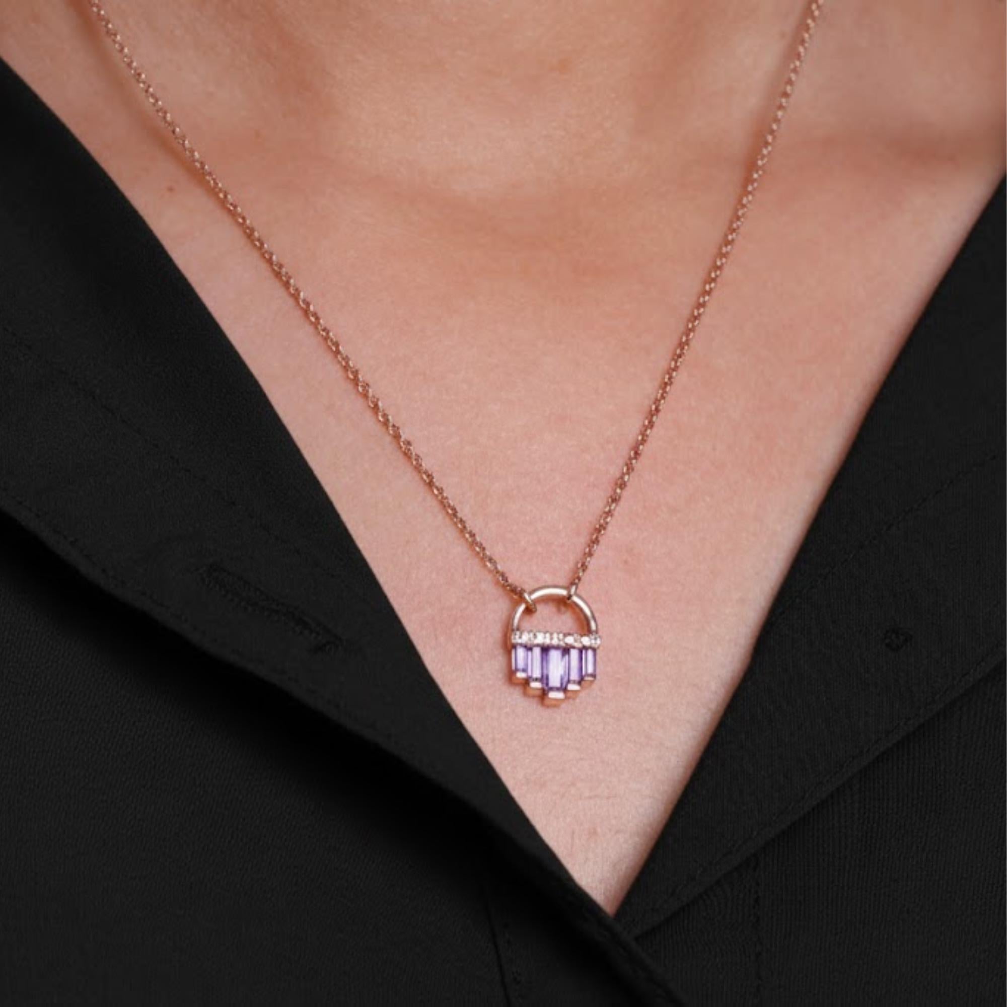 Baguette Cut Sapphire Birthstone Necklace, 14K Solid Gold