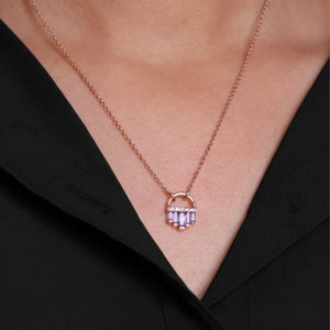 Baguette Cut Sapphire Birthstone Necklace, 14K Solid Gold
