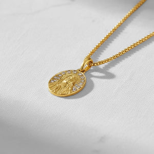 14K Gold Archangel Michael Lab Diamond Necklace