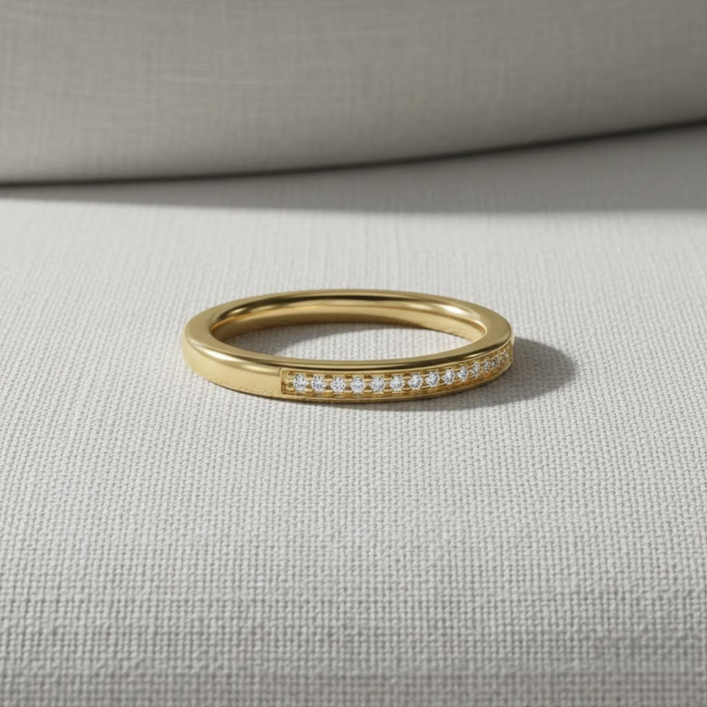 Diamond Wedding Band 10K 14K Solid Gold Stacking Ring Half Eternity Ring Lab Grown Diamond Ring Anniversary Stack Ring for Women