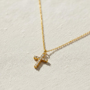 14K Solid Gold Lab Diamond Cross Necklace