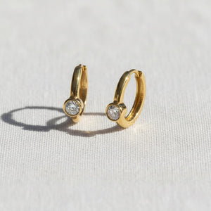 14K Gold Round Diamond Hoop Earrings