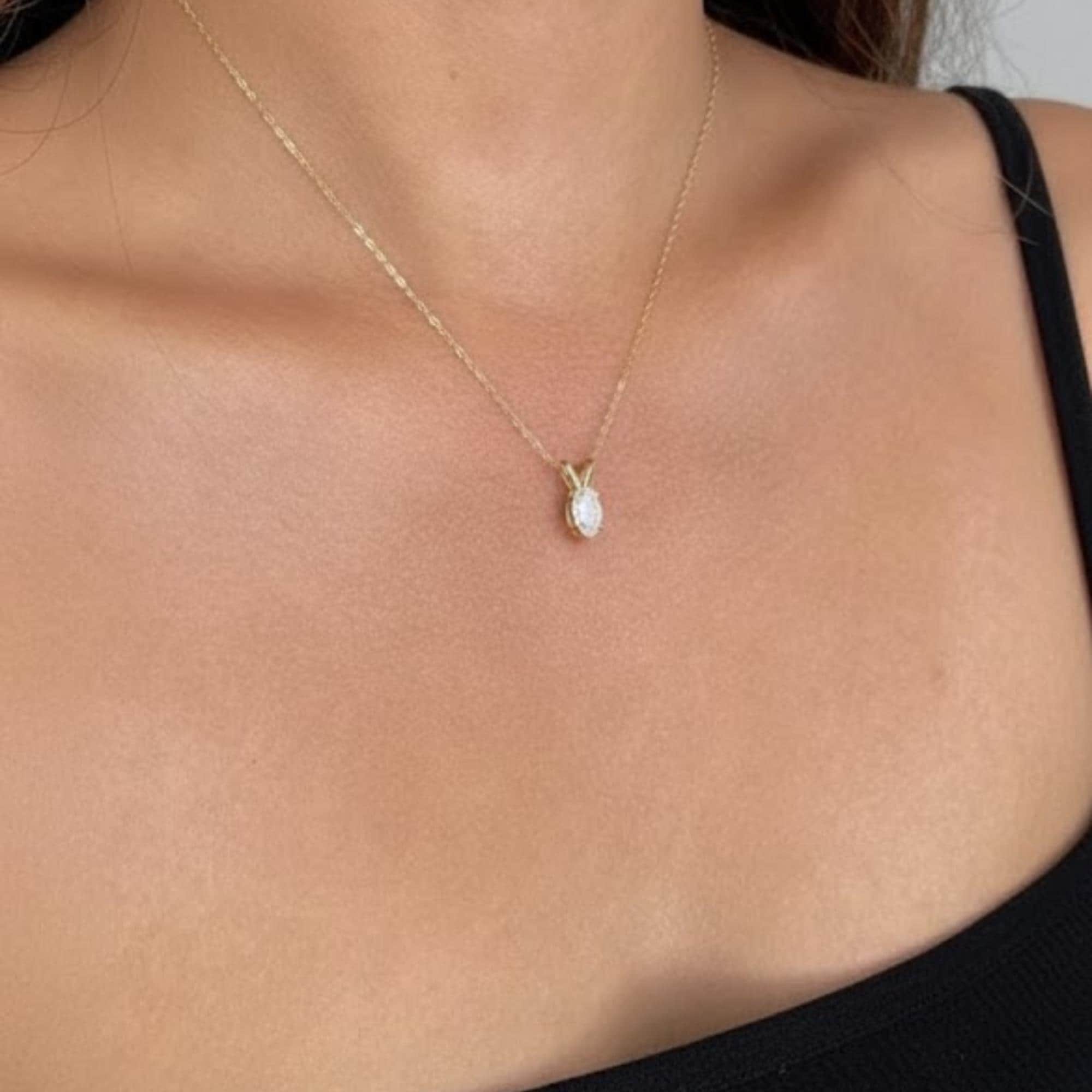 Marquise Cut Solitaire Diamond Pendant Necklace Jewelry