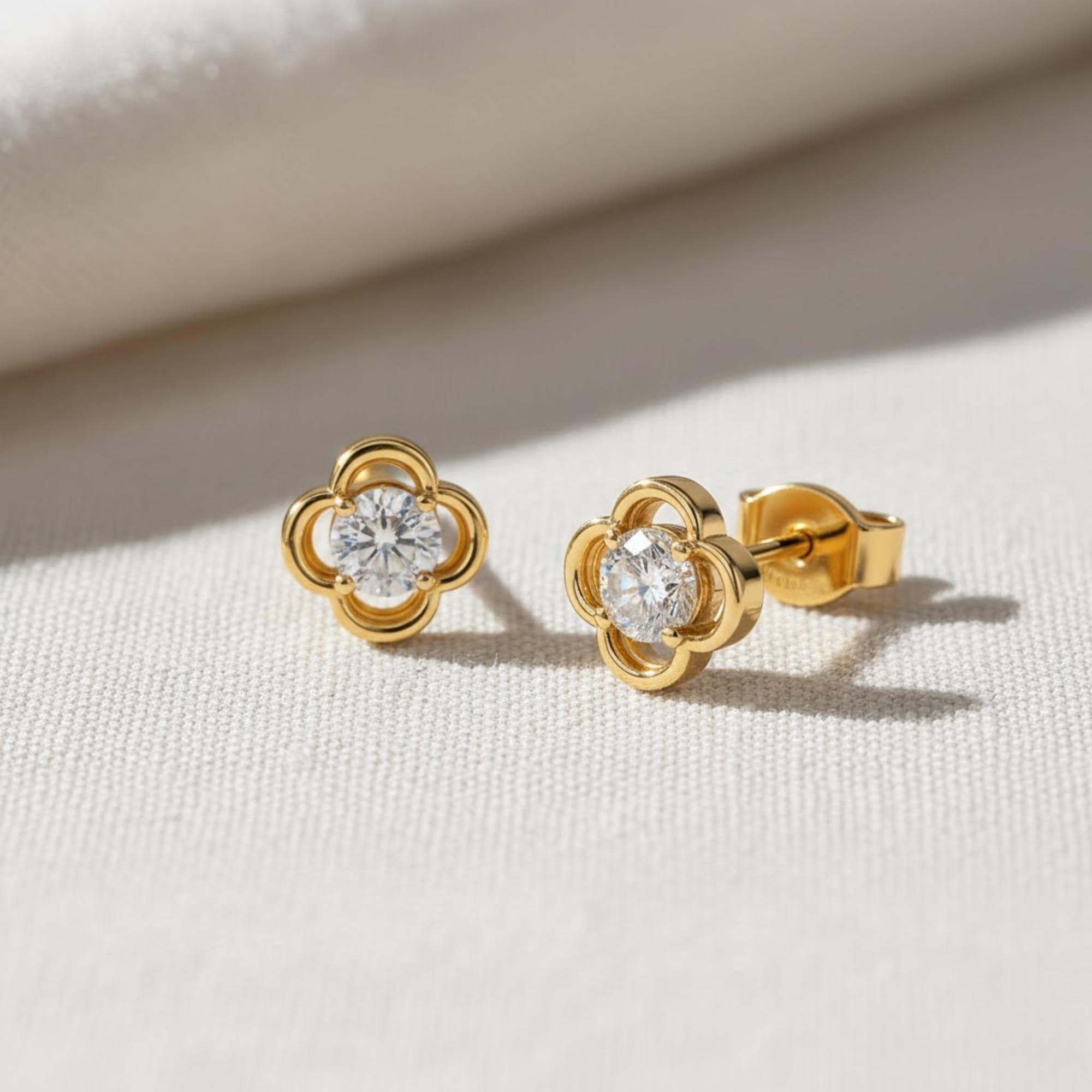 Diamond Clover Cluster Stud Earrings