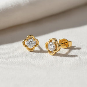 Diamond Clover Cluster Stud Earrings