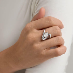Curved Wave Pear Cut Lab Diamond Engagement Ring