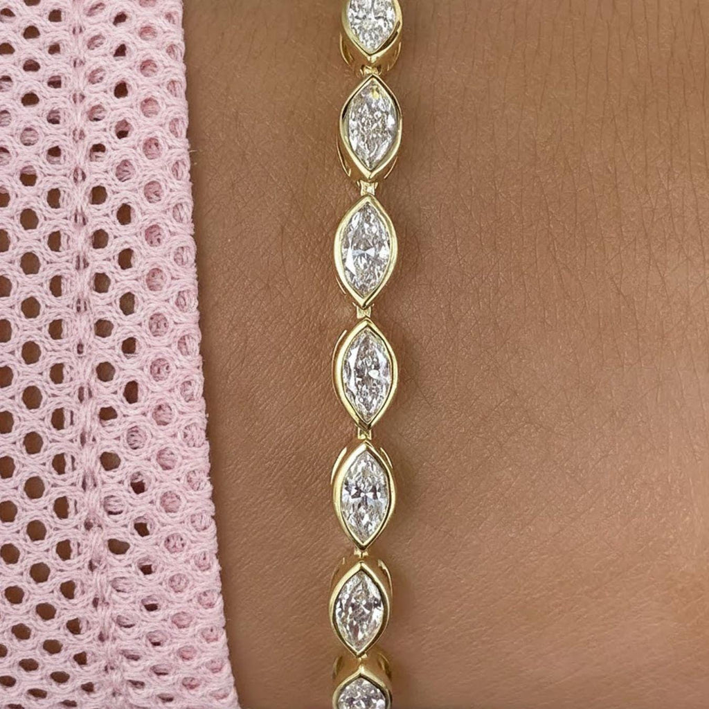 Marquise Beze Diamond Bracelet, 14K Yellow Gold Tennis Bracelet, 3.78ct F/VS1 Lab Created Diamond, Eco Friendly Diamond Brace, Birthday Gift