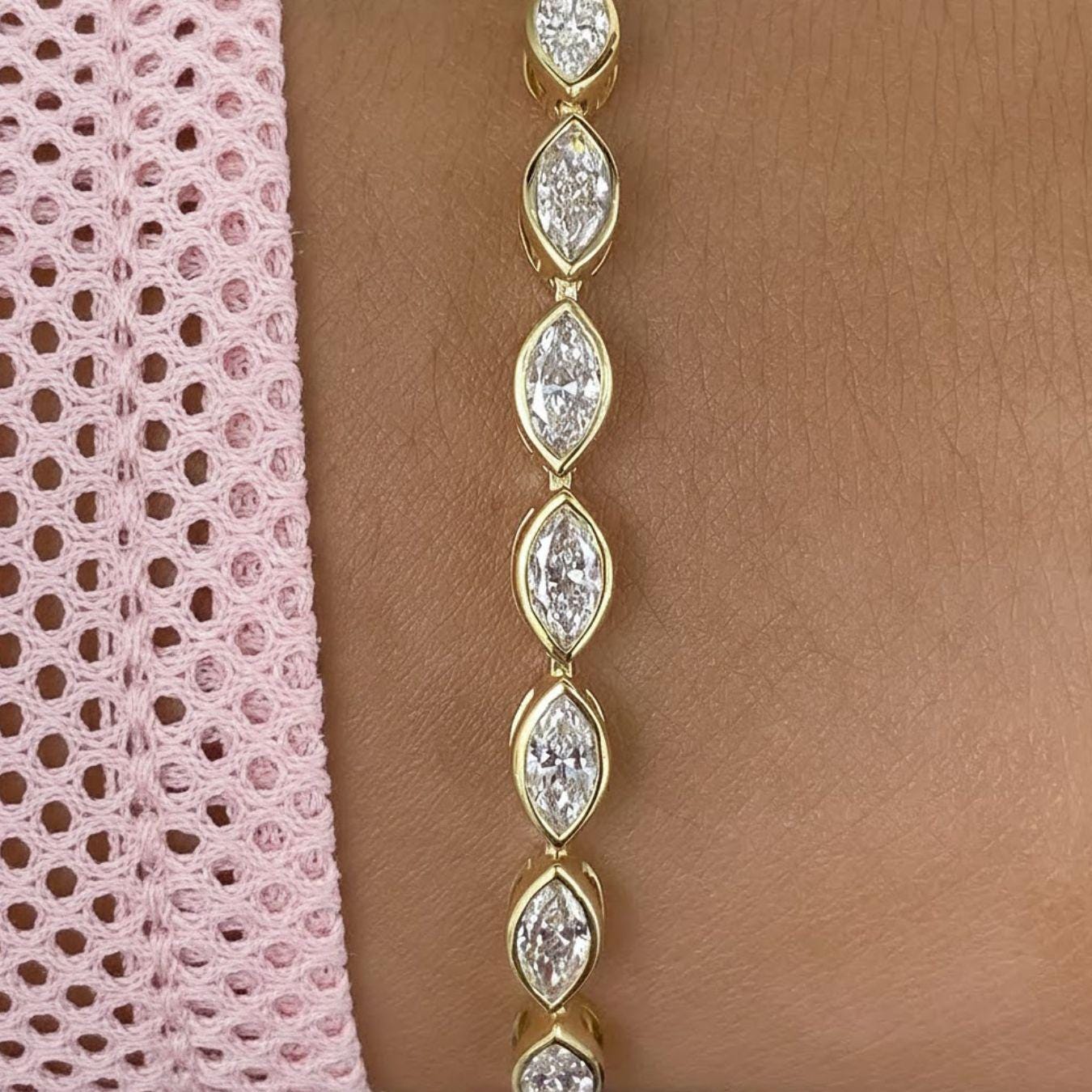 Marquise Bezel Lab Diamond Tennis Bracelet in 14K Yellow Gold