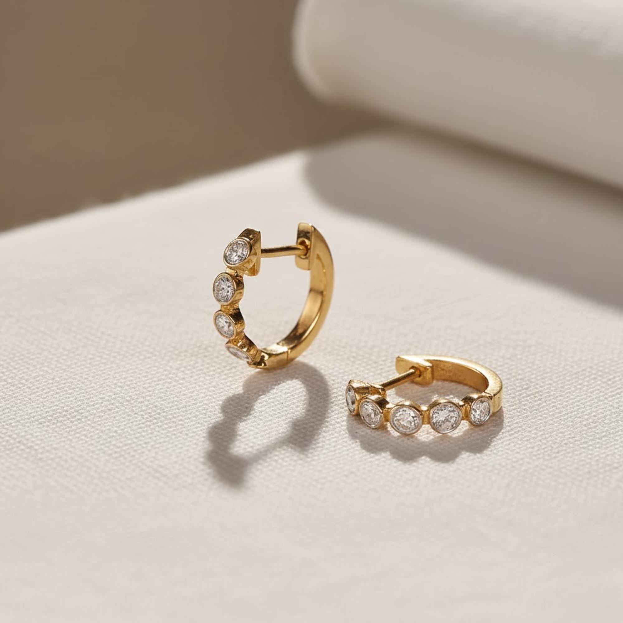 14K Gold Diamond Small Hoop Earrings Gift for Her