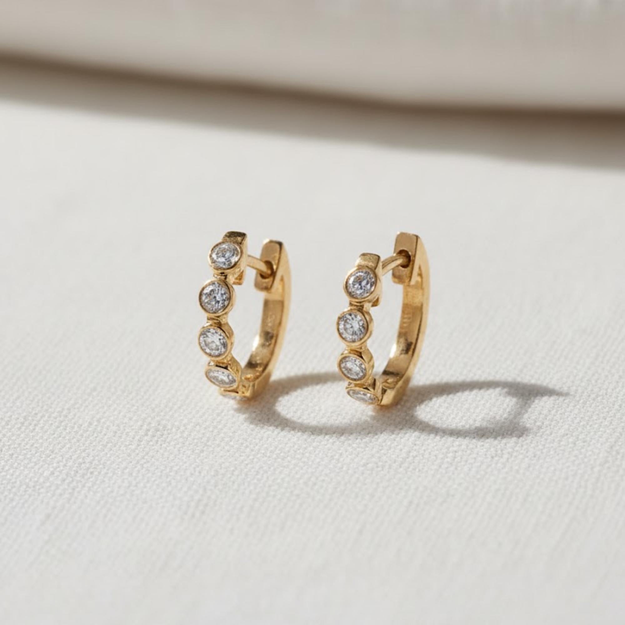 14K Gold Diamond Small Hoop Earrings Gift for Her