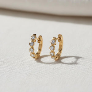 14K Gold Diamond Small Hoop Earrings Gift for Her