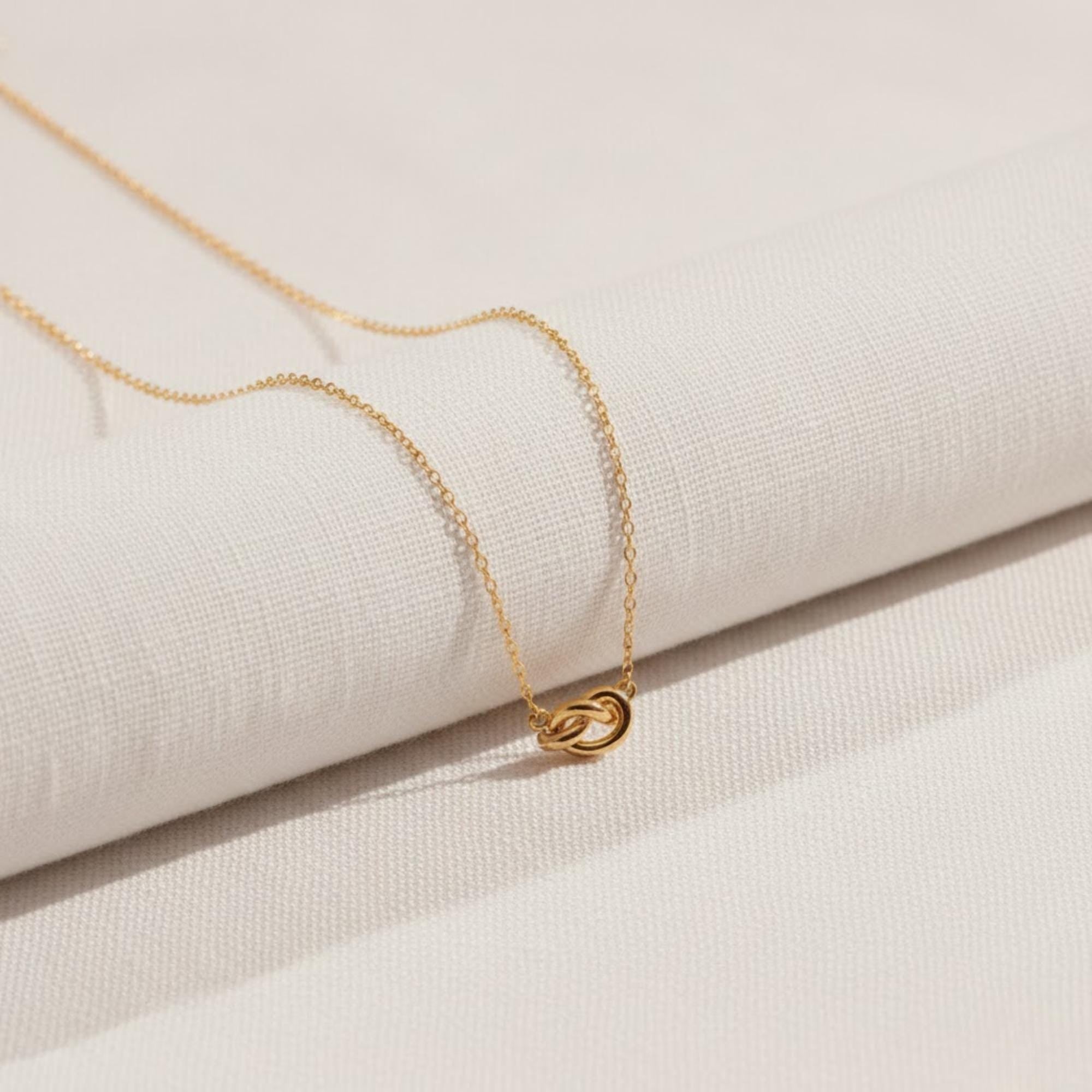 14K Solid Gold Knot Promise Necklace, Dainty Chain Choker