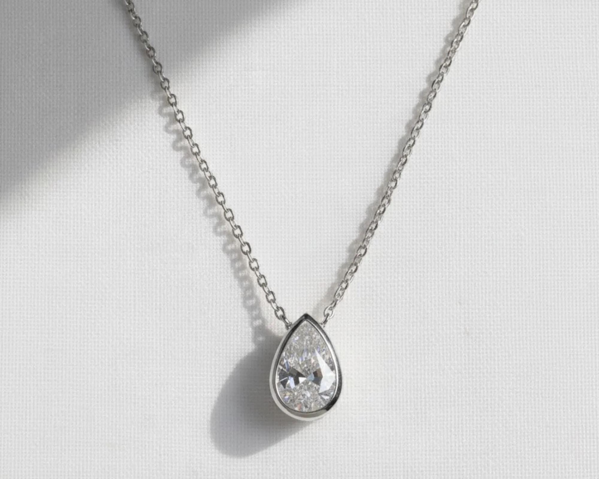 Pear Lab Diamond Bezel Solitaire Necklace, 14K Yellow Gold