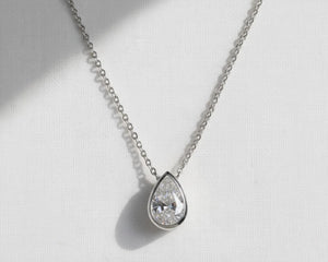 Pear Lab Diamond Bezel Solitaire Necklace, 14K Yellow Gold