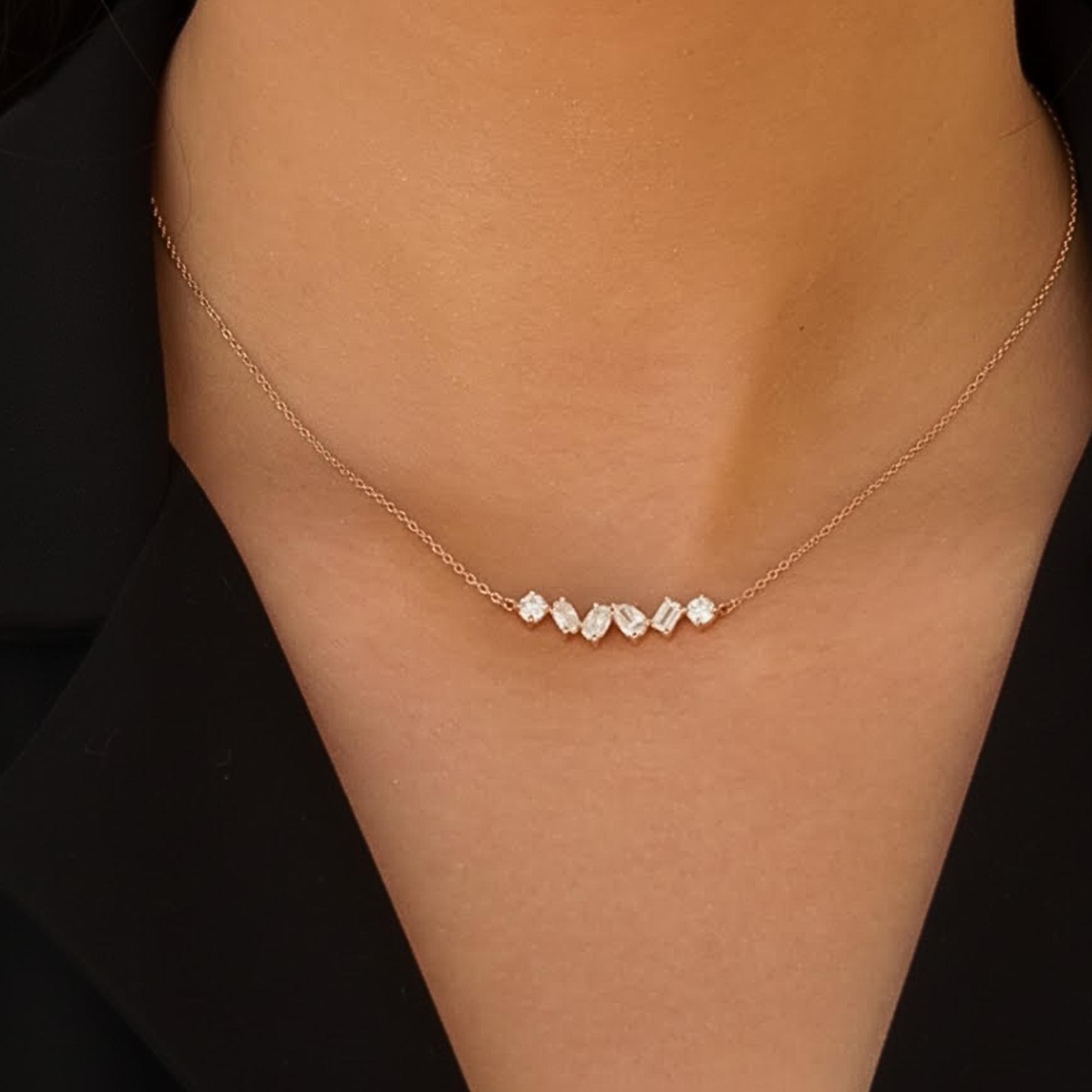 14K Gold Multi Shape Diamond Pendant Necklace