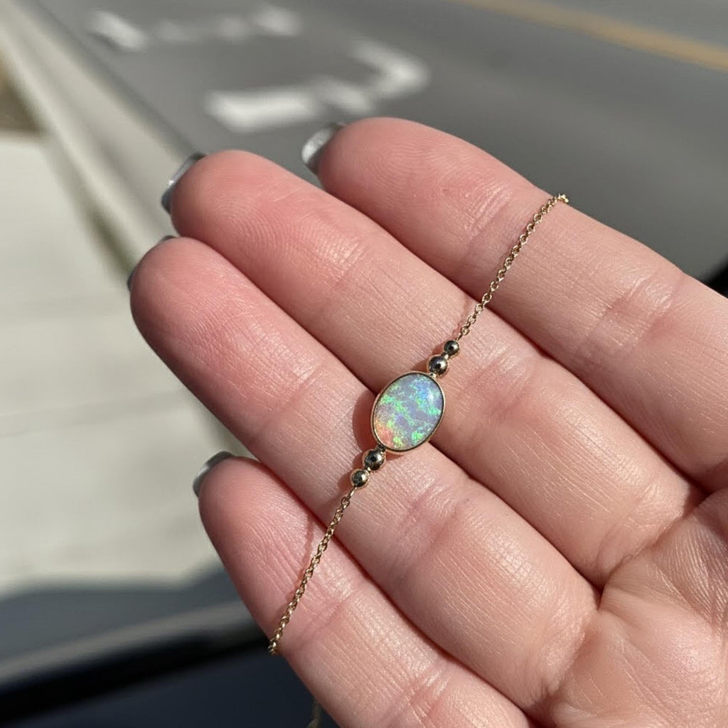 Diamond Single Bezel Bracelet, Simple Diamond Bracelet, Solitaire Diamond Bracelet, Opal Diamond Bracelet, 14k Rose, White, Yellow
